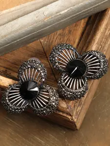 ANIKAS CREATION Silver-Plated & Gunmetal-Toned Floral Studs