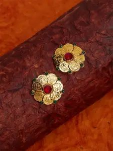 Fida Gold-Plated & Maroon Floral Shaped Studs