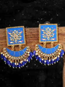 ANIKAS CREATION Blue & Gold-Plated Meenakari Square Drop Earrings