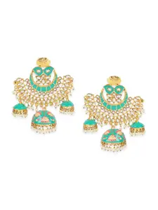 ANIKAS CREATION Green Gold Plated Meenakari Classic Jhumkas
