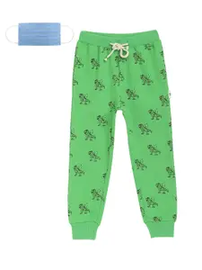 Lil Tomatoes Boys Green  Black Printed Straight-Fit Joggers