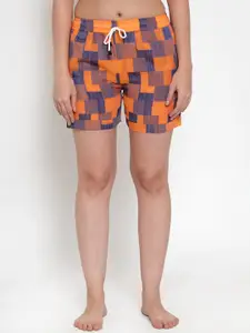 Secret Wish Women Orange & Checked Lounge Shorts SC-SH-030-139