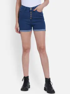 The Dry State The Dry State Women Blue Solid Regular Fit Denim Shorts