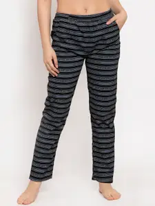 Claura Women Black & Grey Striped Lounge Pants lower-41