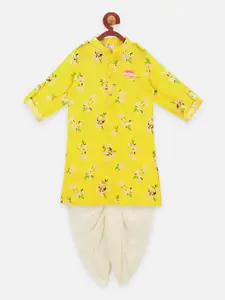 LilPicks Boys Yellow & Cream-Coloured Printed Kurta with Dhoti Pants