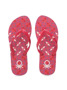 United Colors of Benetton Women Red & White Printed Thong Flip-Flops