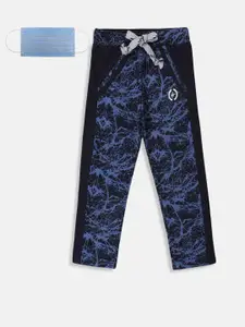 Lil Tomatoes Boys Navy Blue Printed Straight-Fit Track Pants