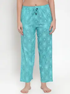 Secret Wish Women Aqua Blue Printed Lounge Pants