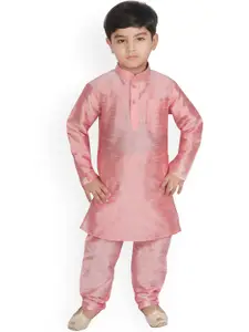 SG YUVRAJ Boys Pink Solid Raw Silk Kurta with Pyjamas
