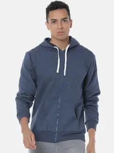 Campus Sutra Men Blue Solid Hooded Sweatshirt