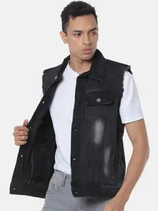 Campus Sutra Men Black Solid Windcheater Denim Jacket