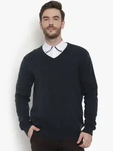 ARMISTO Men Blue Solid Woolen Pullover Sweater