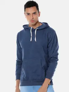 Campus Sutra Men Blue Solid Hooded Sweatshirt