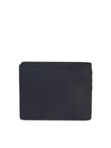 Second SKIN Men Blue Woven Design Genuine Leather Two Fold Wallet