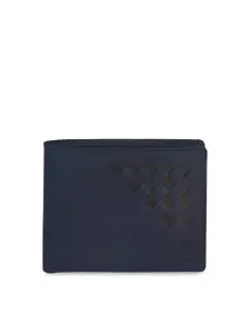 Second SKIN Men Blue Woven Design Genuine Leather Two Fold Wallet