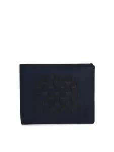 Second SKIN Men Blue & Black Woven Design Leather Two Fold Wallet