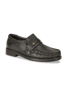 Bata Men Black Solid Leather Formal Slip-Ons