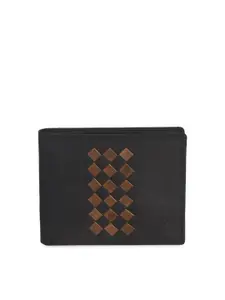 Second SKIN Men Black Woven Design Genuine Leather Two Fold Wallet