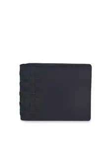 Second SKIN Men Blue & Black Woven Design Genuine Leather Two Fold Wallet