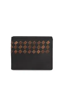 Second SKIN Men Brown Woven Design Two Fold Leather Wallet