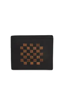 Second SKIN Men Black & Tan Woven Design Two Fold Wallet