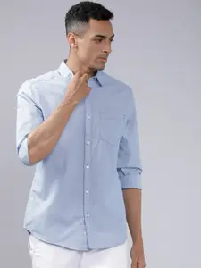 HIGHLANDER Men Blue & White Slim Fit Solid Casual Shirt