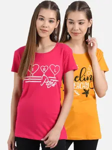 Kotty Women Set Of 2 Printed Round Neck T-shirt