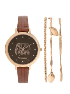 TEAL BY CHUMBAK Women Brown Analogue Watch With Bracelet Set 8907605098703