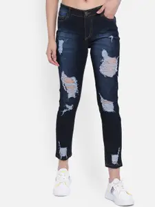 The Dry State Women Navy Blue Regular Fit Mid-Rise Highly Distressed Jeans