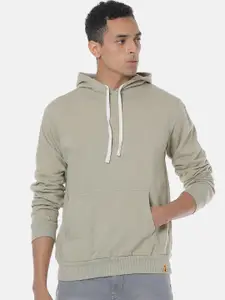 Campus Sutra Men Grey Solid Hooded Sweatshirt