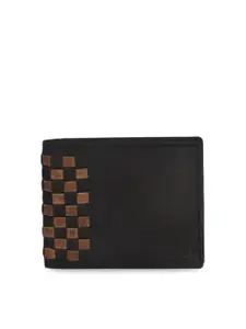 Second SKIN Men Black & Tan Woven Design Two Fold Leather Wallet