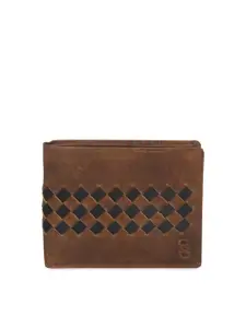 Second SKIN Men Tan & Black Woven Design Two Fold Leather Wallet
