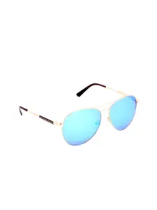 GIO COLLECTION Men Blue Lens & Black Aviator Sunglasses with UV Protected Lens GM6162C15