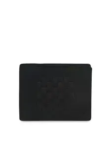 Second SKIN Men Olive Green & Black Woven Design Leather Two Fold Wallet