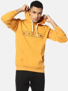 Campus Sutra Men Yellow Printed Hooded Sweatshirt