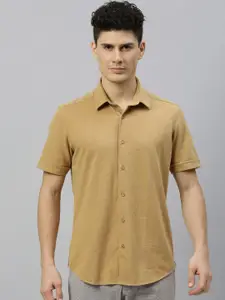 RARE RABBIT Men Mustard Brown Tailored Fit Solid Casual Shirt