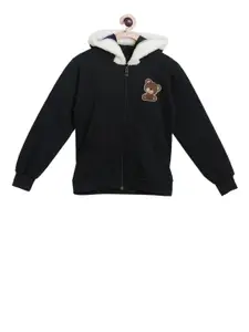 SWEET ANGEL Girls Black Solid Hooded Sweatshirt