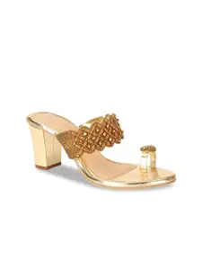 Bata Women Gold-Toned Embellished Block Heels