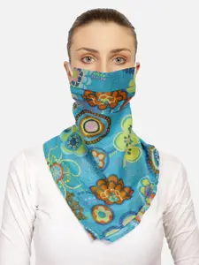 Anekaant Women Blue Printed 3-Ply Reusable Scarf Style Fashion Mask