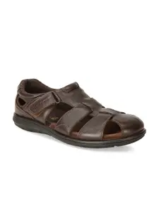 Hush Puppies Men Coffee Brown Solid Leather Fisherman Sandals