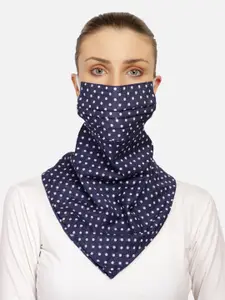 Anekaant Women Blue & White Printed Cotton Reusable 3-Ply Scarf Style Cloth Mask