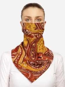 Anekaant Women Mustard Yellow Printed 3-Ply Reusable Scarf Style Fashion Mask