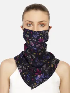 Anekaant Women Navy Blue & Pink Printed Reusable 3-Ply Scarf Style Cloth Mask