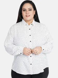 Indietoga Women's Plus Size White & Black Printed Slim Fit Formal Shirt