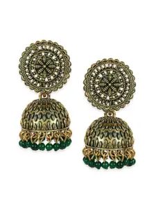 ANIKAS CREATION Green & Gold-Toned Dome Shaped Drop Earrings