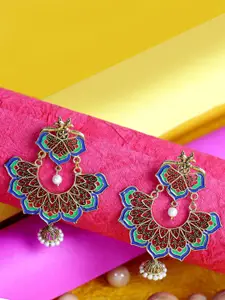 ANIKAS CREATION Turquoise Blue & Gold-Plated Contemporary Drop Earrings