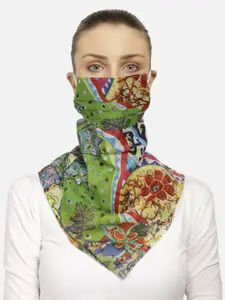 Anekaant Women Green & Pink Printed Cotton Reusable 3-Ply Scarf Style Cloth Mask