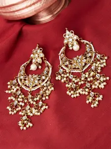 Fida Gold-Toned & White Crescent Shaped Drop Earrings