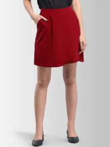 FableStreet Women Maroon Solid Mini Skort