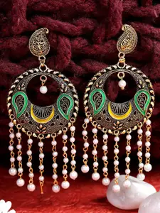 ANIKAS CREATION Multicoloured & Gold-Toned Gold Plated  Contemporary Drop Earrings